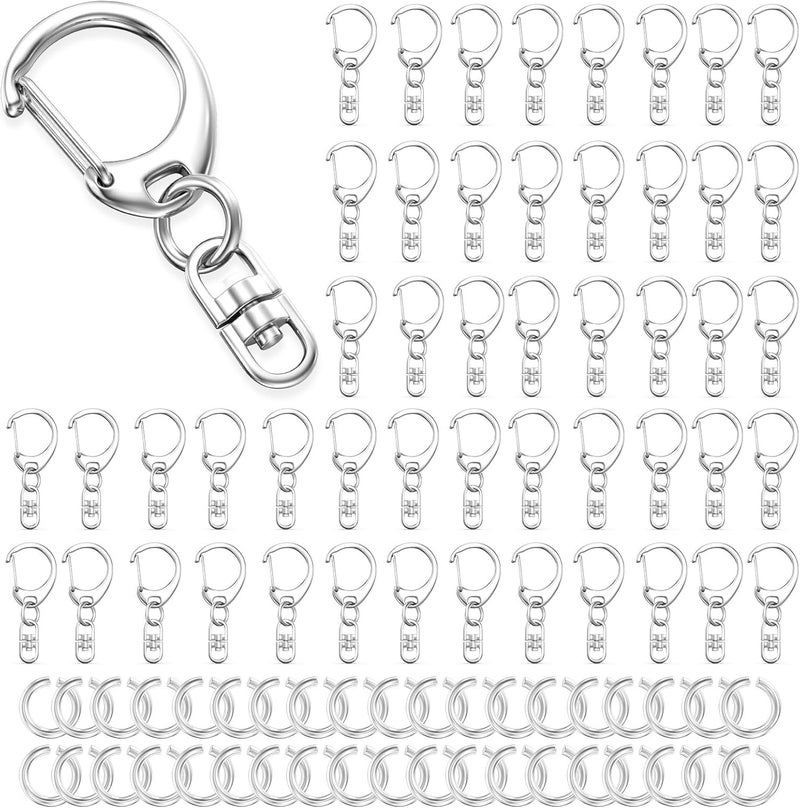 Evnlo 50Pcs Lobster Claw Clasps for Keychain Clip, Swivel Snap Hooks Silver Key Chain Rings DIY Making Kit for Crafts - Image 1
